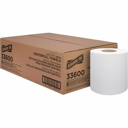GENUINE JOE Centerpull Towel Rolls - White - 600 Sheets Per Roll - 6 / Pack, 6PK GJO33600